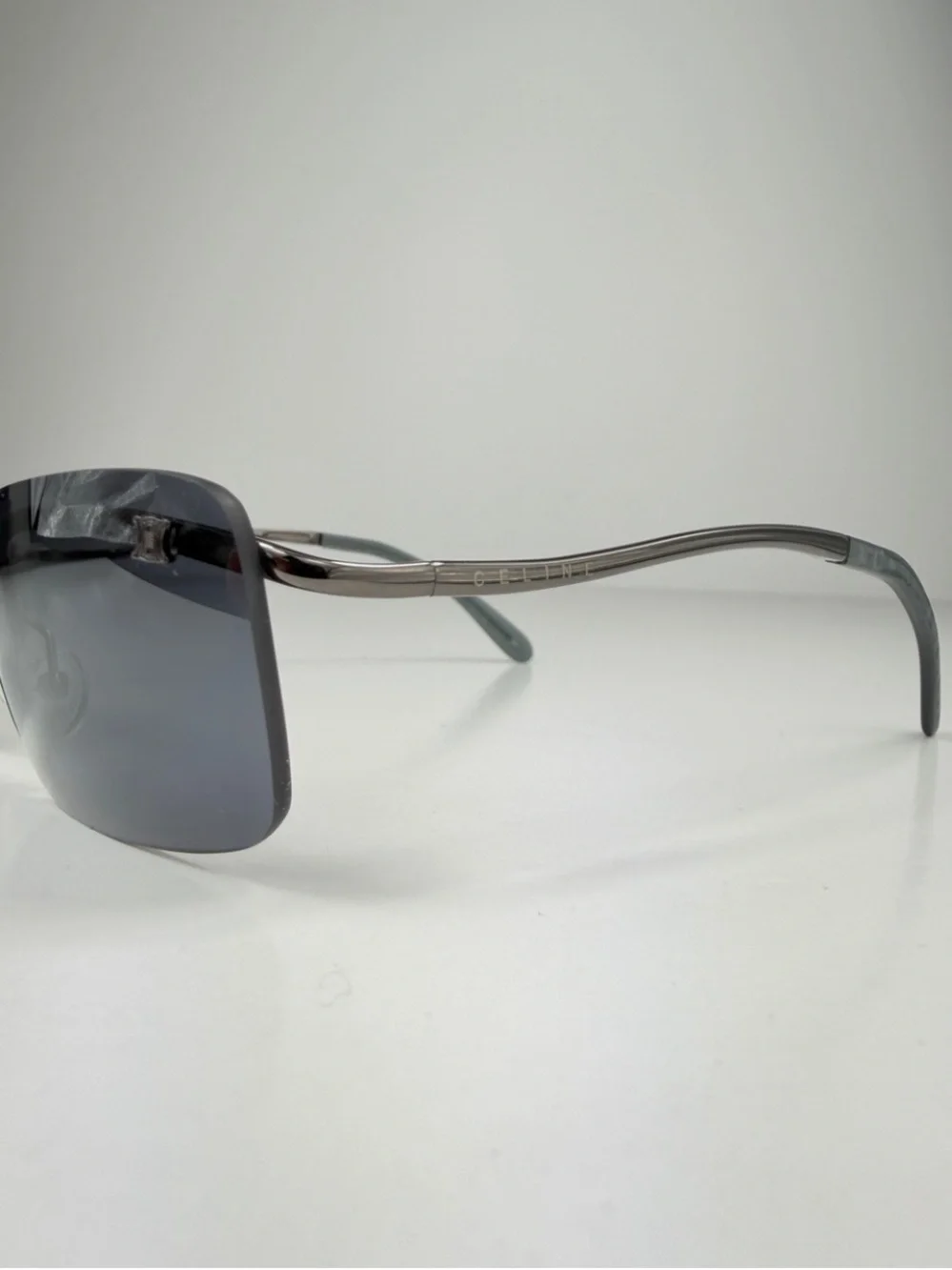 Deadstock Celine Rimless Sunglasses Shield SC 1007 568 Full Set Y2K Gunmetal